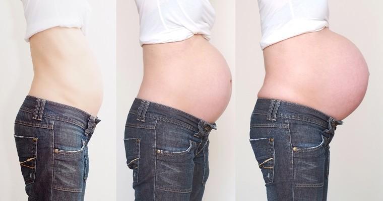 Brzuch kobiety ciężarnej w poszczególnych etapach ciąży