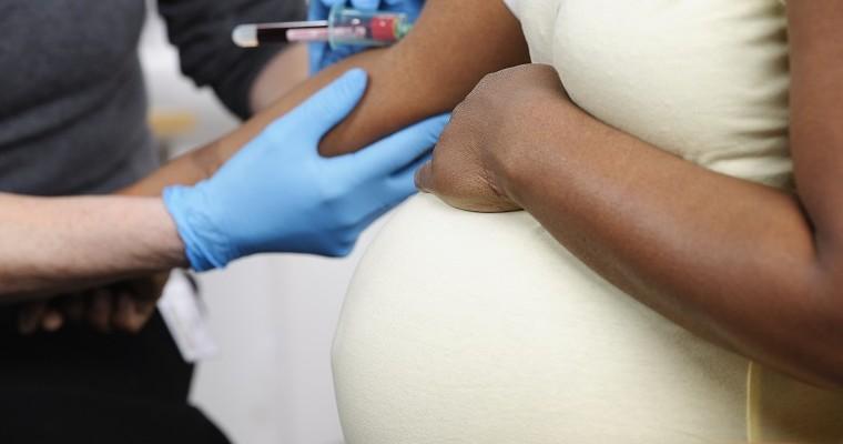 Kobieta w ciąży podczas pobierania krwi do badania 